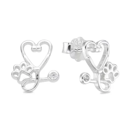 Aros Plata 925 Estetoscopio Corazon-Huellitas