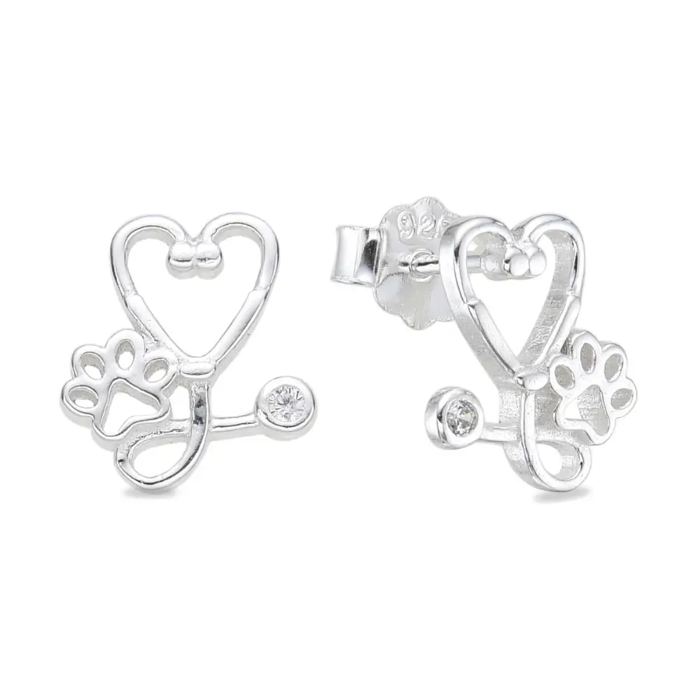Aros Plata 925 Estetoscopio Corazon-Huellitas