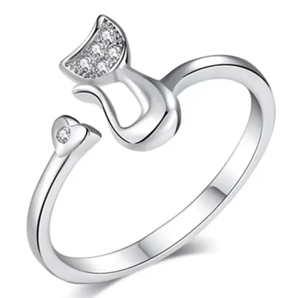 Anillo Ajustable Gatito con Zircones en Plata 925