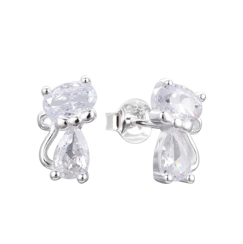 Aros Gatito de Plata 925 con Zircones Blancos