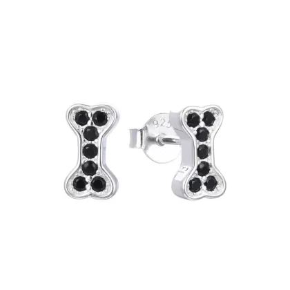 Aros Huesito de Plata 925 con Piedras Negras